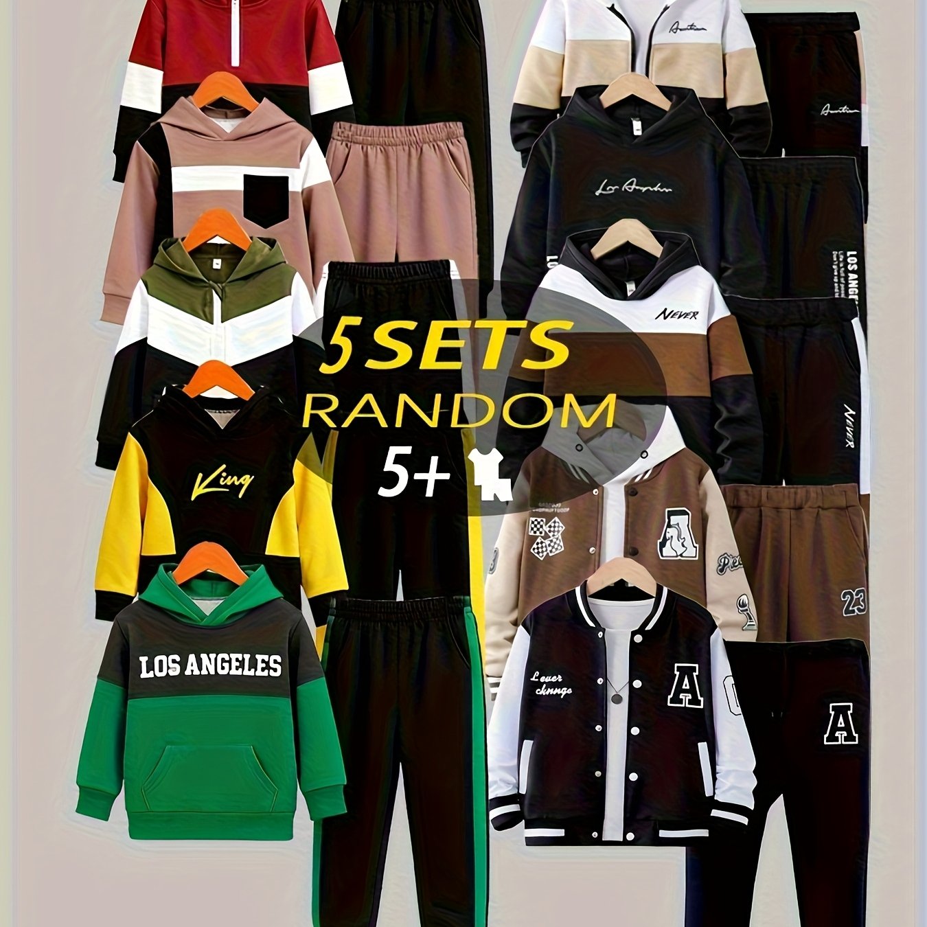 10pcs Random Five Piece Top And Five Pairs Of Pants Targeted Development New Year's Gift Halloween Autumn And Winter New Style Boys' Fashionable Long Sleeved Pants Set Pattern Baseball Jacket Outer Coat Splicing Cool Print Sp
