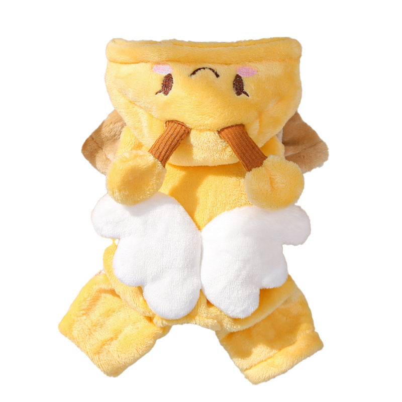 Warm Winter Jacket for Small Dogs & Cats - Flannel Four-Legged Pet Coat with Snap Button Closure, Cozy Cold Weather Clothing for British Shorthair, Short-legged Breeds (Bee Pattern Design) - for X-Small Species (Dogs/Cats)