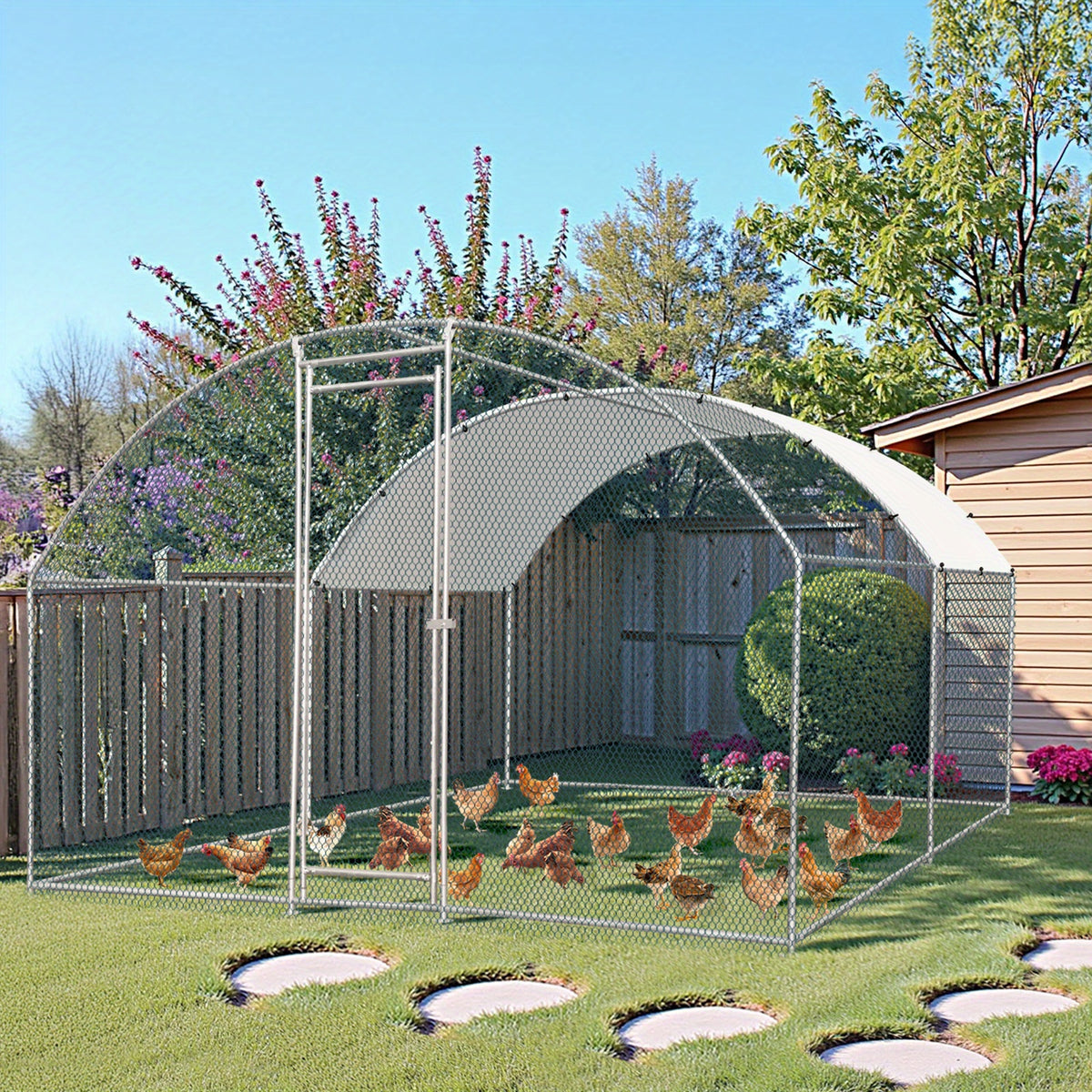 Multi-Size Splice Galvanized Pipe 180g PE Rain Sheet Metal Round Top Chicken Coop Iron Chicken and Rabbit Cages, Extra Large Chicken Coop, Chicken Coop Supplies, Wooden Chicken Coop, Galvanized Chicken Coop, Outdoor Enclosure