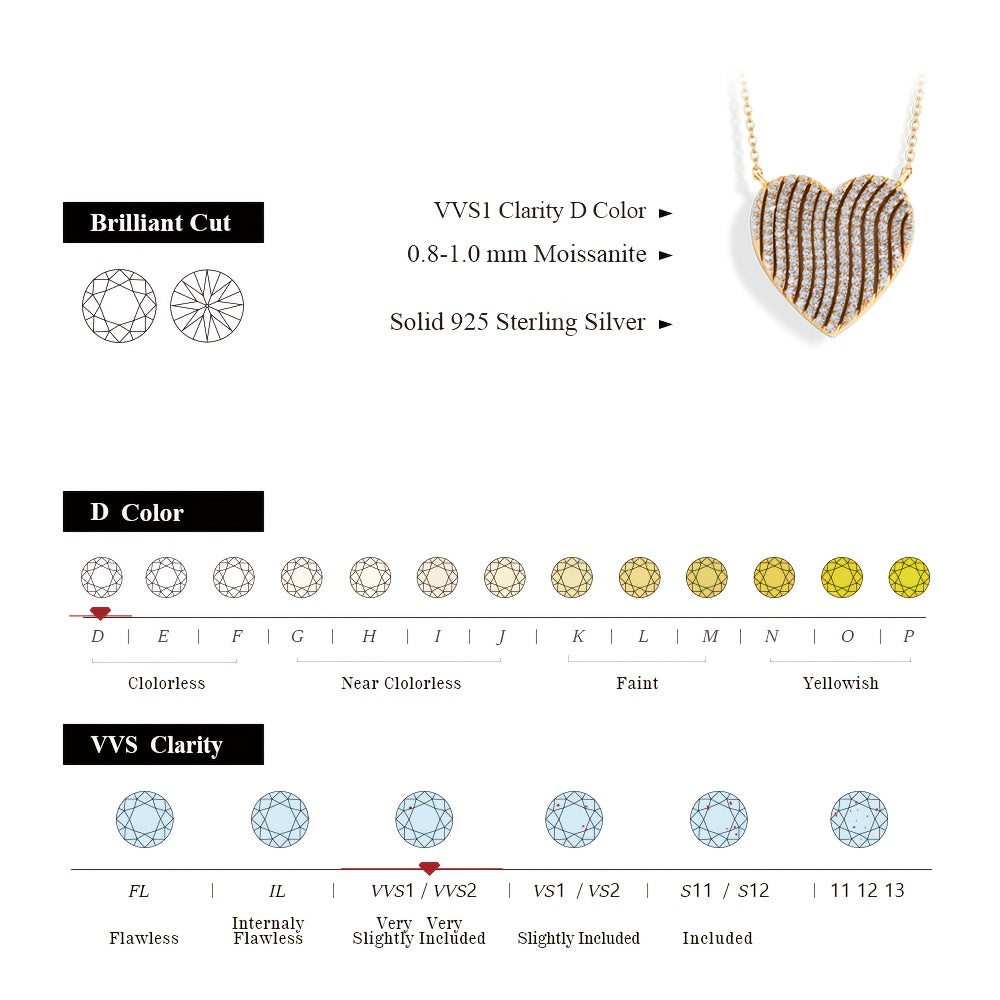A 5.4-gram S925 Silvery Heart Necklace Has A Striped Design with Moissanite Inlays. It Is Gorgeous And Eye-catching, Suitable for Dating And Light Social Events. It Is An Ideal Jewelry Gift for Your Girlfriend Wife., Dating J