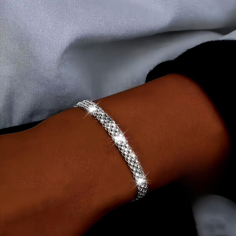 Sparkling S925 sterling 925 Silvery hypoallergenic bracelet, elegant and luxurious Men's and Women's banquet hand jewelry. 3.65 g/0.13oz