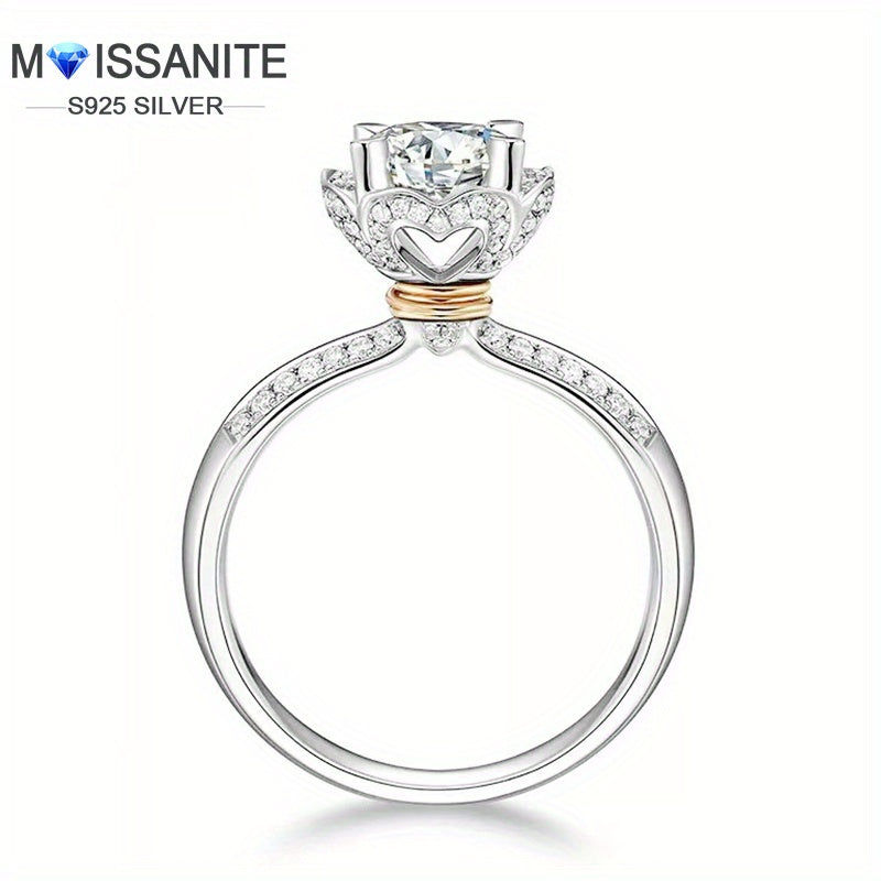 S925 Sterling Silveryy 1 Carat Moissanite Diamond Ring Fashionable Men'S Pinky Ring Women'S Couple Design High-end Luxury Men'S Gift For Girlfriend Proposal Engagement Wedding Elegant Daily Wear For Mother Jewelry Gift With G
