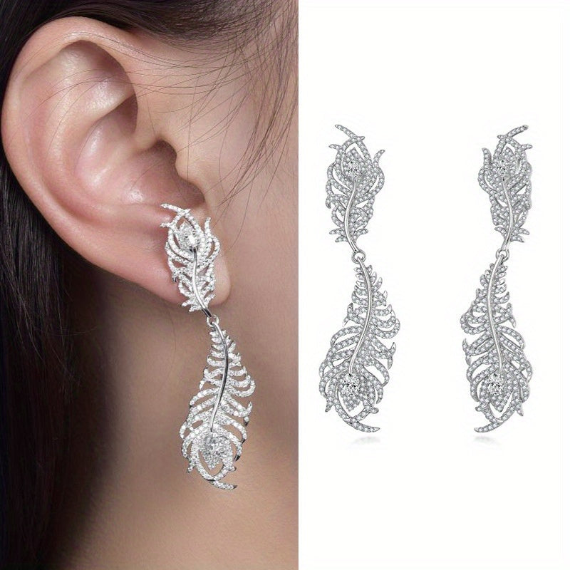 Xiaoxiang Earrings Peacock Feather Full Diamond Moissanite S925 18k Gold Plated Party Wedding Festival Activities Daily Wear, Festivals, Birthdays, Anniversaries