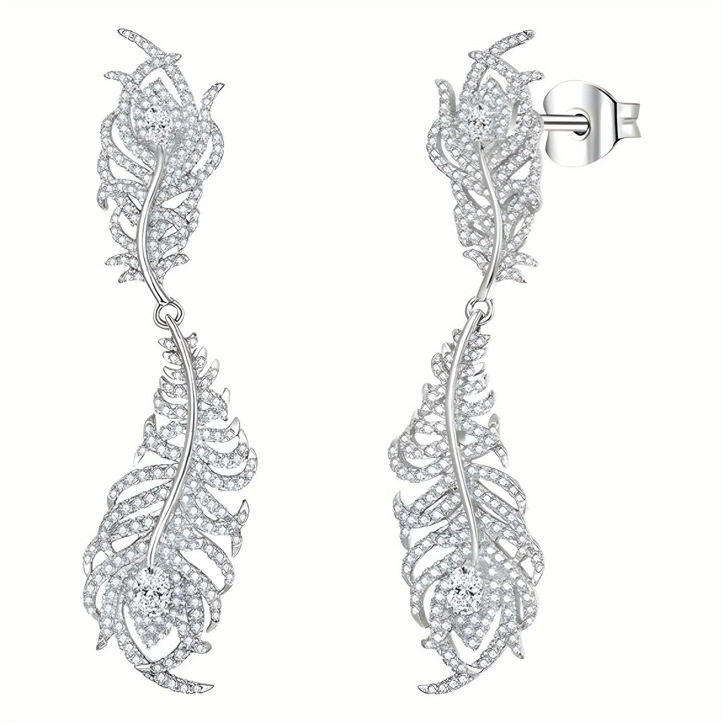 Xiaoxiang Earrings Peacock Feather Full Diamond Moissanite S925 18k Gold Plated Party Wedding Festival Activities Daily Wear, Festivals, Birthdays, Anniversaries