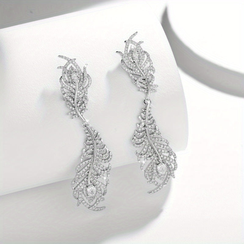 Xiaoxiang Earrings Peacock Feather Full Diamond Moissanite S925 18k Gold Plated Party Wedding Festival Activities Daily Wear, Festivals, Birthdays, Anniversaries