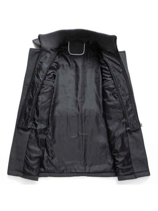 Men's Business Coat - Double Mid-Length Jacket with Collar & Single-Breasted Button Front, Warm Winter Coat Suitable for Office, Casual Wear - Solid Color Wool Jacket