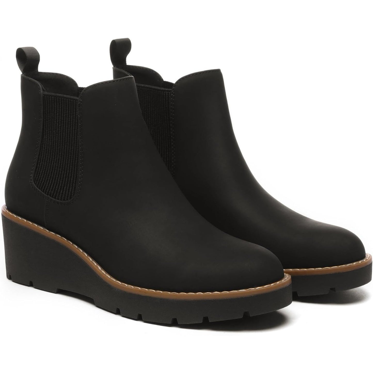 Athlefit Women'S Slip-On Chelsea Wedge Boots with Elastic Platform & Lug Sole - Chunky Mid-Heel Round Toe, PU Cover Upper, Cushioned Insole & Arch Support, Ankle Booties for Casual to Semi-Formal Outfits (Hand Washable) - All