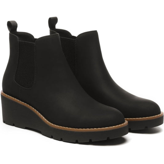 Athlefit Women'S Slip-On Chelsea Wedge Boots with Elastic Platform & Lug Sole - Chunky Mid-Heel Round Toe, PU Cover Upper, Cushioned Insole & Arch Support, Ankle Booties for Casual to Semi-Formal Outfits (Hand Washable) - All