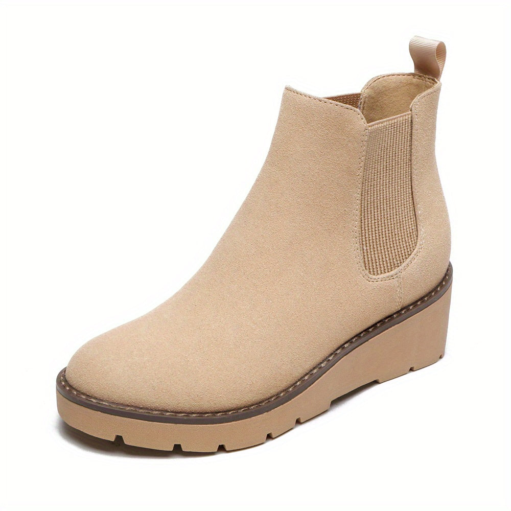 Athlefit Women'S Slip-On Chelsea Wedge Boots with Elastic Platform & Lug Sole - Chunky Mid-Heel Round Toe, PU Cover Upper, Cushioned Insole & Arch Support, Ankle Booties for Casual to Semi-Formal Outfits (Hand Washable) - All