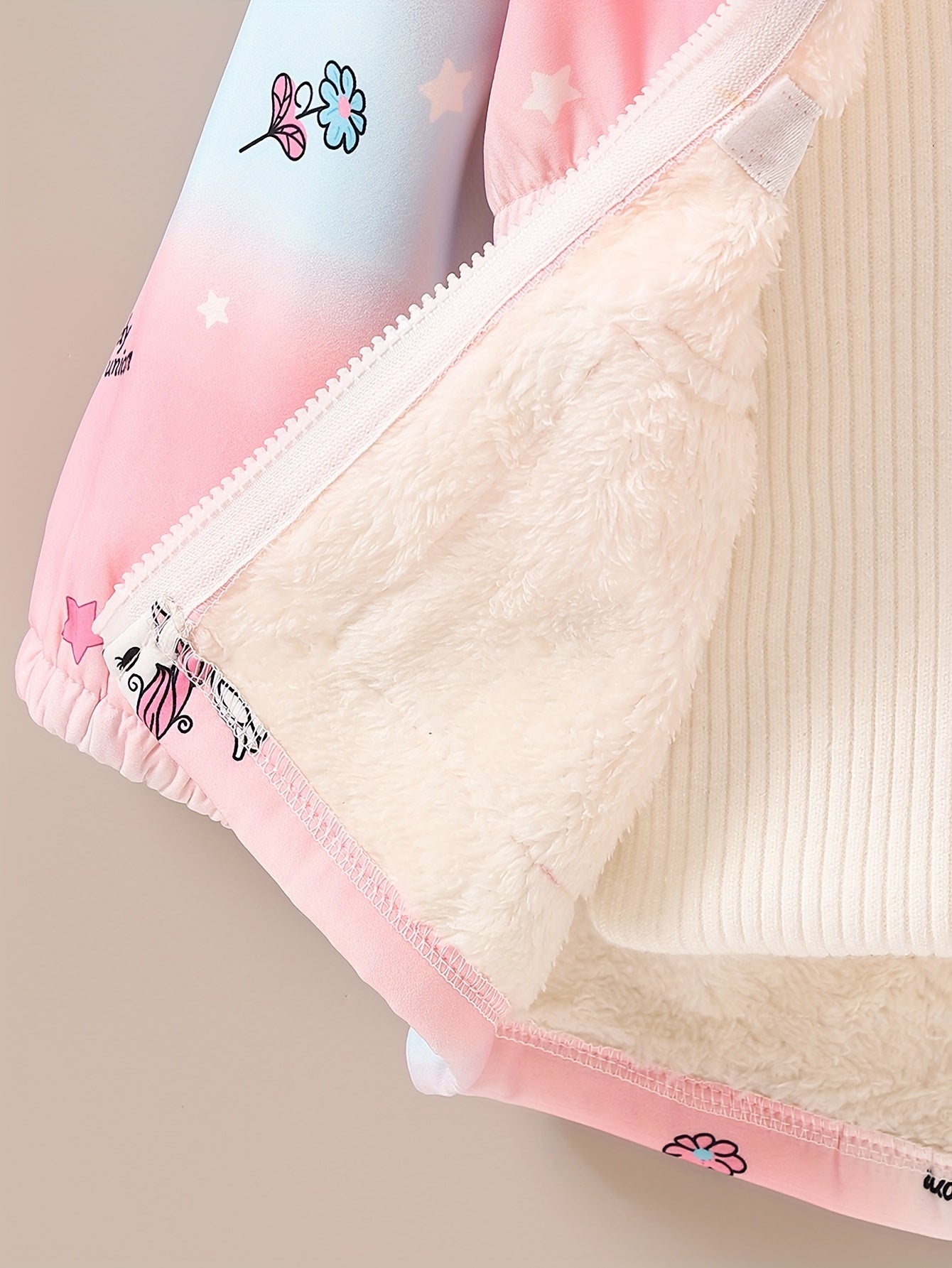 [Girls' Winter Jacket] Girls' Winter Fleece-Lined Hooded Jacket with Unicorn & Butterfly Print - Pink to Blue Ombre Design, Warm & Cozy Outerwear for Toddlers, Machine Washable Polyester, Girls Jacket