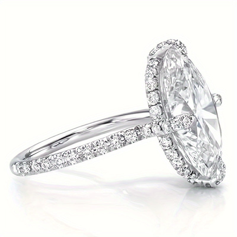 5 CT Oval Moissanite Engagement Rings for Women Handmade Wedding Bridal Ring Set Pave Compass Setting Silvery 18K Gold Plated electroplated Anniversary Promise Gifts for Her