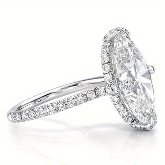 5 CT Oval Moissanite Engagement Rings for Women Handmade Wedding Bridal Ring Set Pave Compass Setting Silvery 18K Gold Plated electroplated Anniversary Promise Gifts for Her