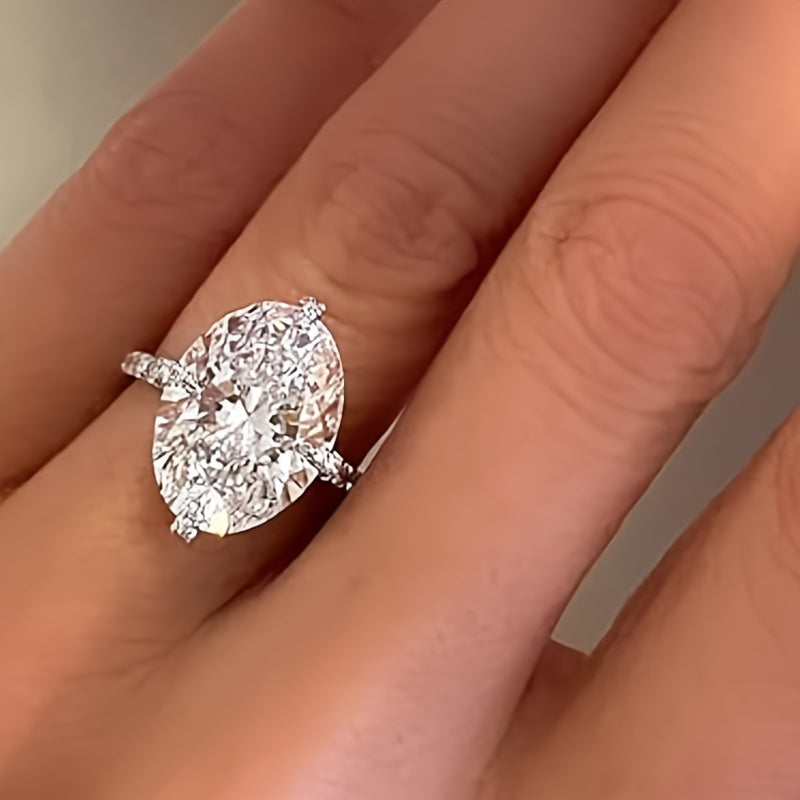 5 CT Oval Moissanite Engagement Rings for Women Handmade Wedding Bridal Ring Set Pave Compass Setting Silvery 18K Gold Plated electroplated Anniversary Promise Gifts for Her