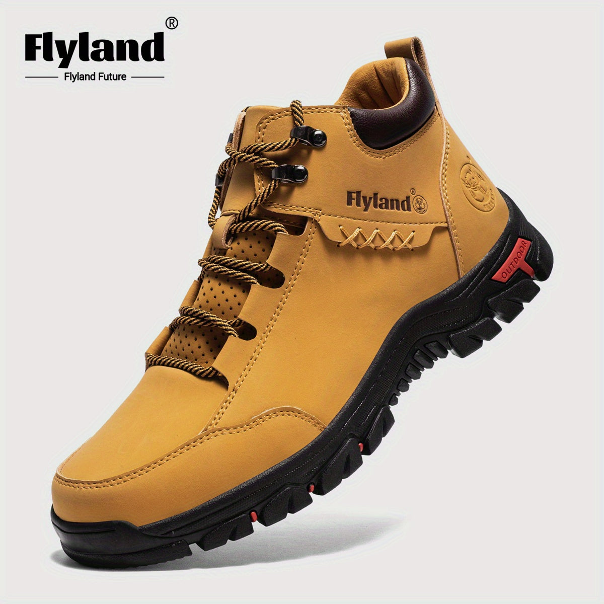 FLYLAND Men's Genuine Leather Handmade Chukka Boots, Full-Grain Top-Grain Cowhide British Style Ankle Boots, Lace-Up Round Toe Durable Rubber Sole & PU Insole, All-Season for Casual Work & Vacation, Brown