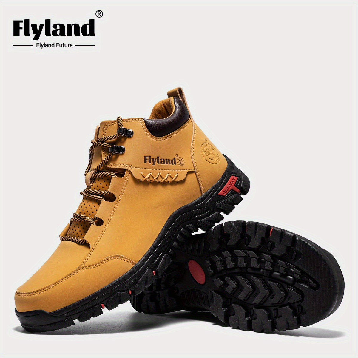 FLYLAND Men's Genuine Leather Handmade Chukka Boots, Full-Grain Top-Grain Cowhide British Style Ankle Boots, Lace-Up Round Toe Durable Rubber Sole & PU Insole, All-Season for Casual Work & Vacation, Brown