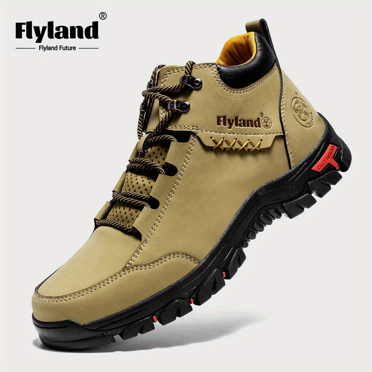 FLYLAND Men's Genuine Leather Handmade Chukka Boots, Full-Grain Top-Grain Cowhide British Style Ankle Boots, Lace-Up Round Toe Durable Rubber Sole & PU Insole, All-Season for Casual Work & Vacation, Brown