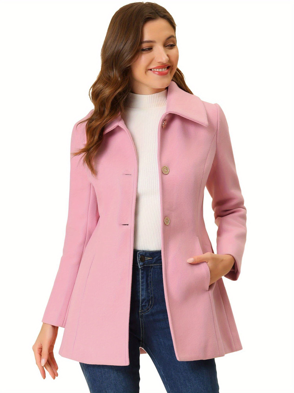 Allegra K Women’s Elegant Purple Winter Coat - Classic Single-Breasted Overcoat with Slant Pockets, Turn- Collar, and Bowtie Back, Fully Lined for Warmth, A-Line Shape, Long Sleeve, Machine Washable, Perfect for Fall/Winter