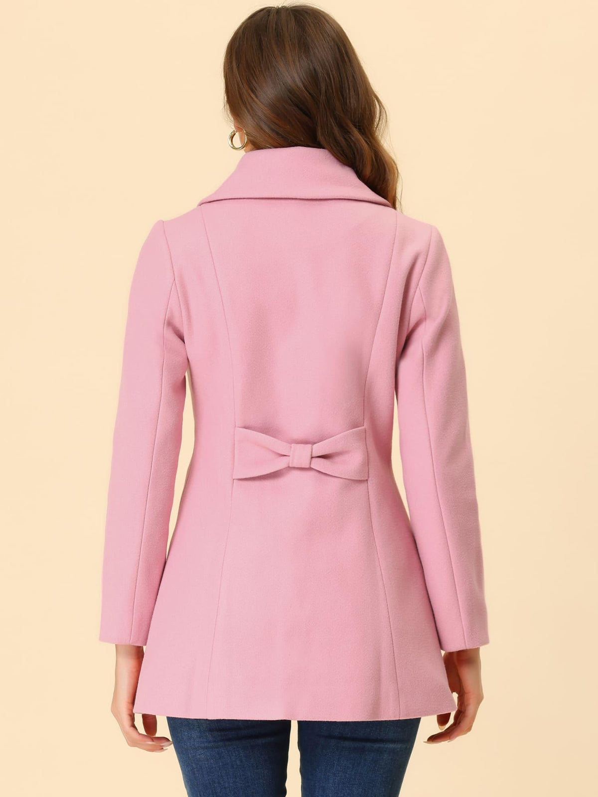 Allegra K Women’s Elegant Purple Winter Coat - Classic Single-Breasted Overcoat with Slant Pockets, Turn- Collar, and Bowtie Back, Fully Lined for Warmth, A-Line Shape, Long Sleeve, Machine Washable, Perfect for Fall/Winter