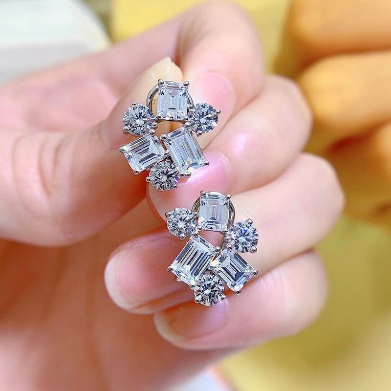 Halloween Gift Special-shaped Earrings For Women 925 Silver 5A Imported High Carbon Stone Fresh Splicing Cluster Earrings Earrings Personality Fashion Suitable For Daily Wear Gifts