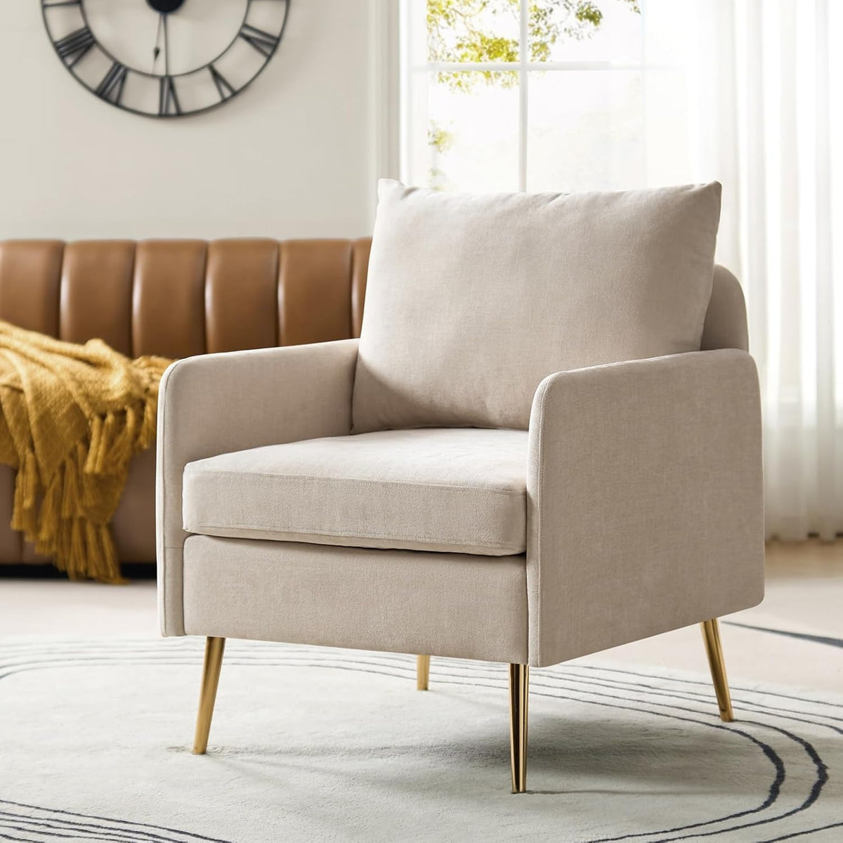 Modern Accent Chair With Golden Metal Legs, Stadium Seats For Sports Fields, Sport Event, Removable Cushion Upholstered Reading Chair