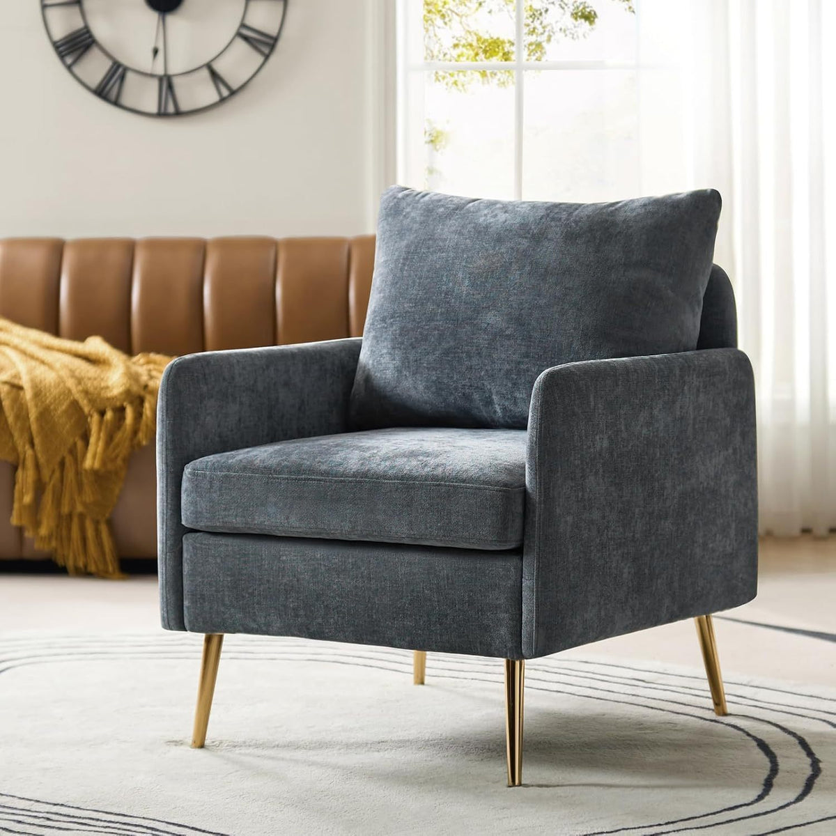 Modern Accent Chair With Golden Metal Legs, Stadium Seats For Sports Fields, Sport Event, Removable Cushion Upholstered Reading Chair