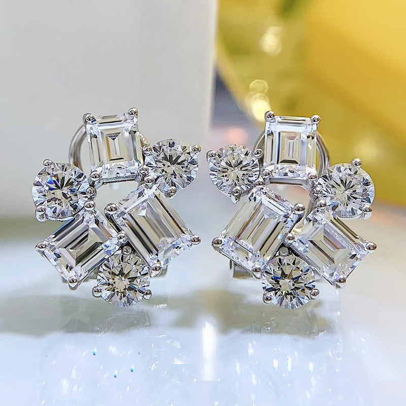 Halloween Gift Special-shaped Earrings For Women 925 Silver 5A Imported High Carbon Stone Fresh Splicing Cluster Earrings Earrings Personality Fashion Suitable For Daily Wear Gifts