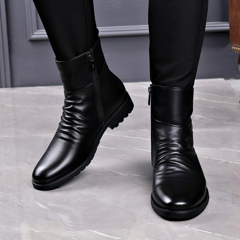 Men'S British Style Slip-On Boots with Side Zipper - Soft Comfortable Round Toe Short Ankle Boots, Faux Cover Upper & Rubber Sole, All-Season Versatile for Business, Wedding, Party & Casual Wear - Easy On/Off Design, Durable