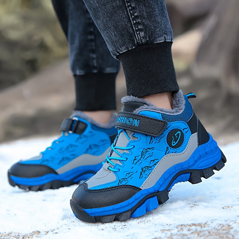 JUNGLEHUNTER Boys' & Girls' Winter Boots - Plush Lining, Warm & Comfortable Mid-Calf Hiking Boots with Non-Slip TPR Sole, Round Toe & Hook-and-Loop Closure, Durable Youngsters'S Footwear, Stylish Youngsters'S Footwear, Outdoo