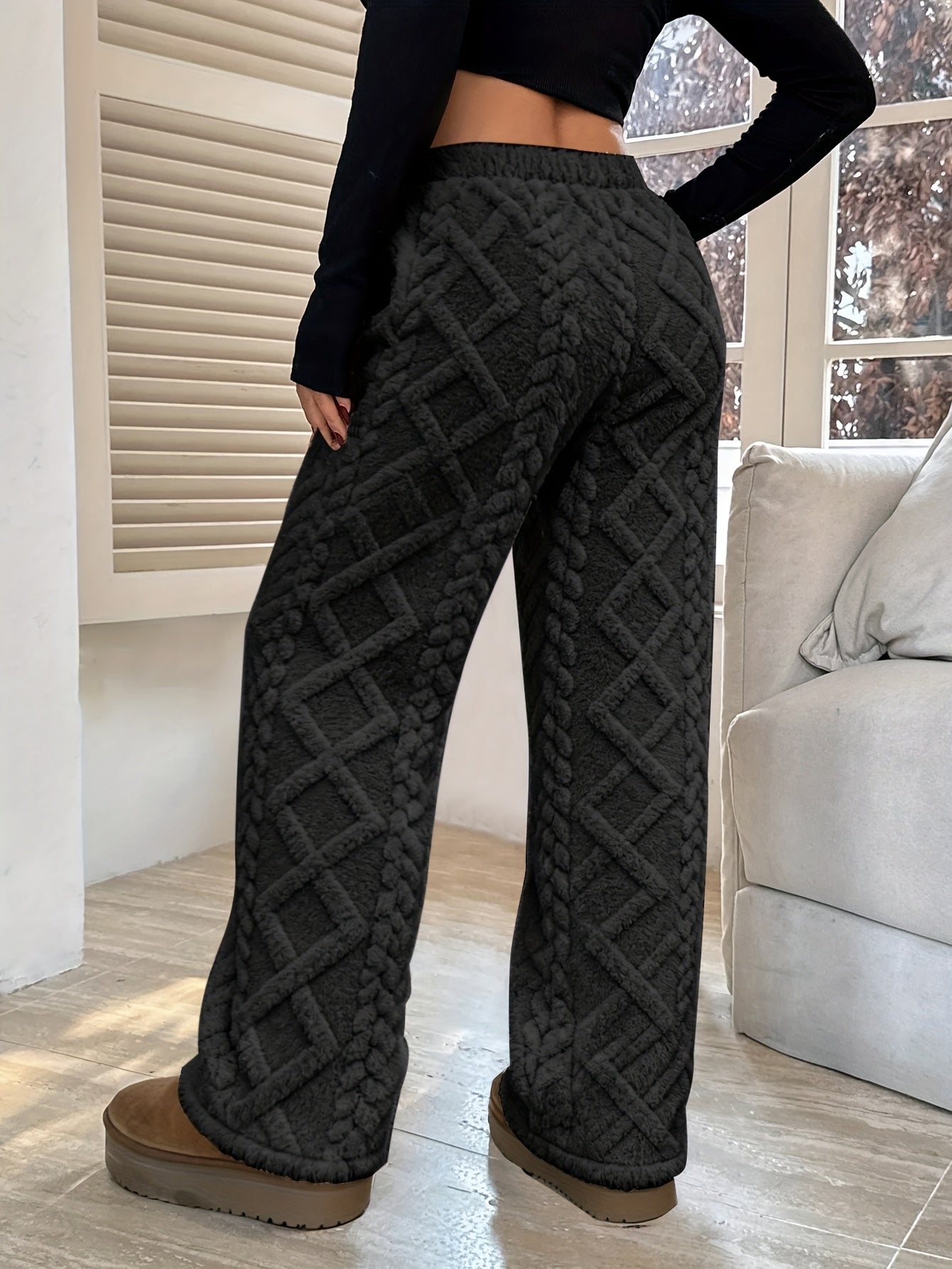 Women'S Winter Fleece-Lined Casual Pants | Drawstring Waist, Suitable for Home and Outdoor Leisure Wear