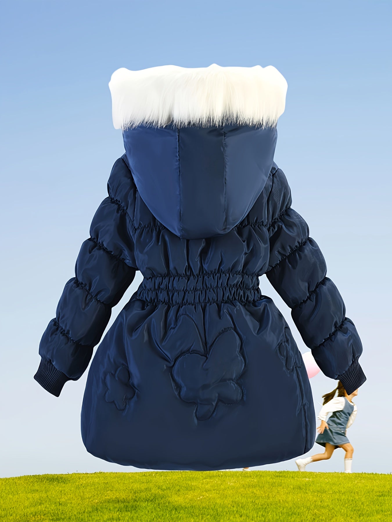 2025 Cute Autumn Winter Girls' Hooded Zipper Jacket - Cozy Floral Pattern Winter Coat with Long Sleeves, Polyester Lined, Perfect for Cold Weather, Cute Winter Clothes, Winter Girl Outfit, Charming Fall Apparel, Durable Cozy