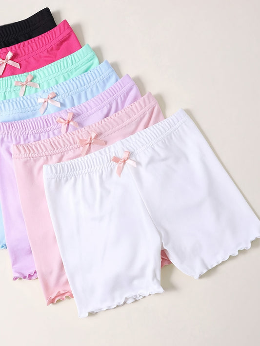 7 Pack ' Soft Boxer Briefs - Cute Bow Detail & Colorful Assortion (Pink, Blue, Yellow, Green, White, Brown) | Non-Transparent All-Season Underwear | Stretchy Elastane Blend Shorts & | No Belt Needed