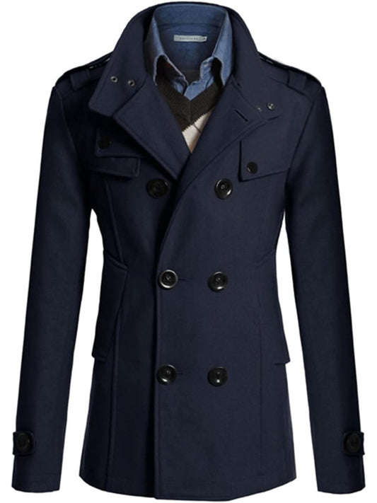 Men's Winter Warm -Peeling () Pea Coat Jacket - Slim Fit Double Breasted Single-Breasted Button Closure Casual Outerwear, Machine Washable Cold Weather Blazer (/ Suitable for)