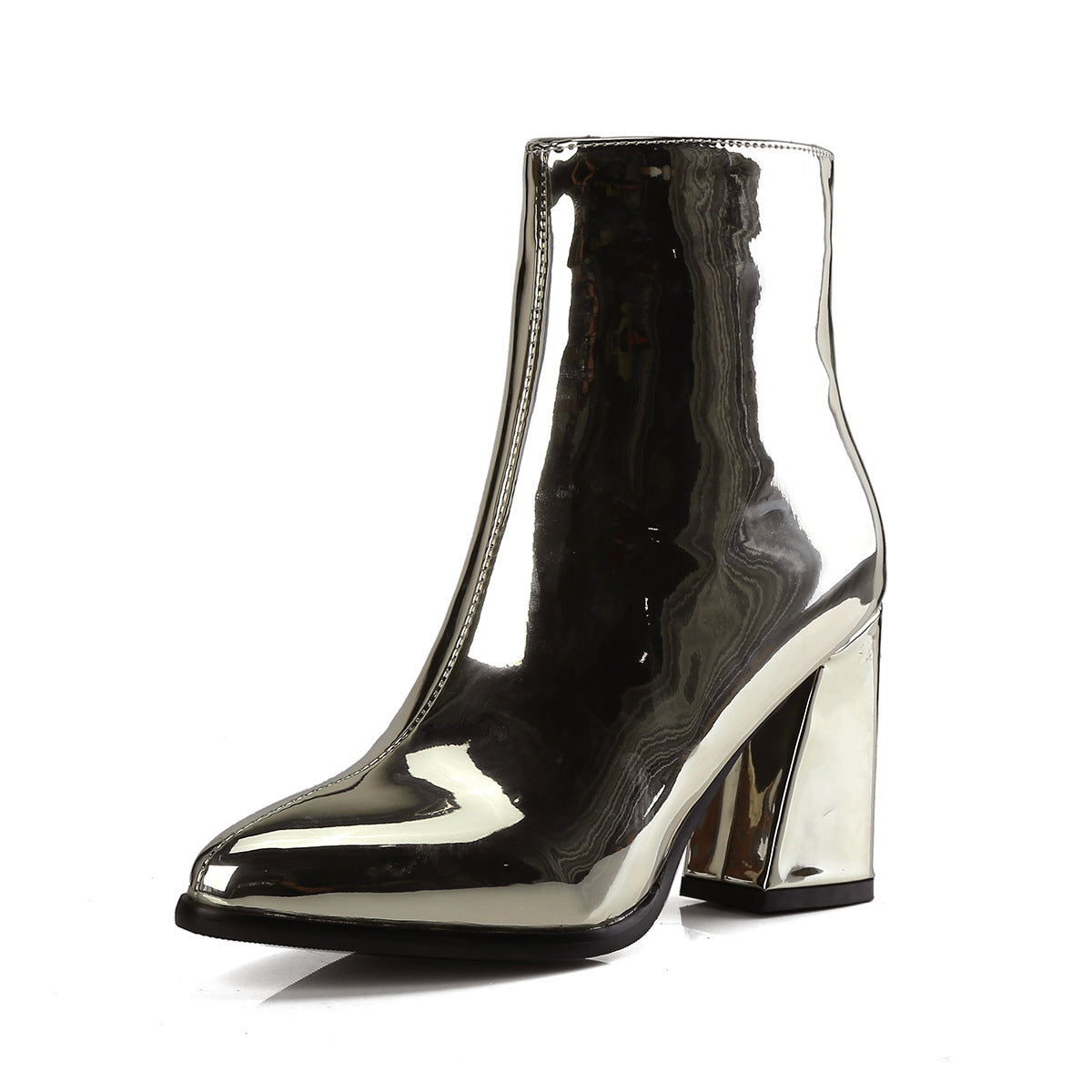Women'S Genuine Leather Winter Boots with Side Zipper Closure - Pointed Toe Chunky Heel Ankle Boots, European & American Style Glossy Short Boots with Thick Heel & Arch Support, Durable Rubber Sole for Casual & Formal Outfits