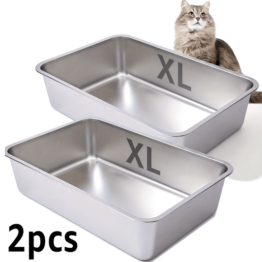 Stainless Steel Cat Litter Box, 6" Deep Stainless Steel Extra Large Cat Litter Box, XL Metal Litter Box for Big Cats, Easy to Clean, Large Cat Litter Box, 6" High Side Cat Litter Box