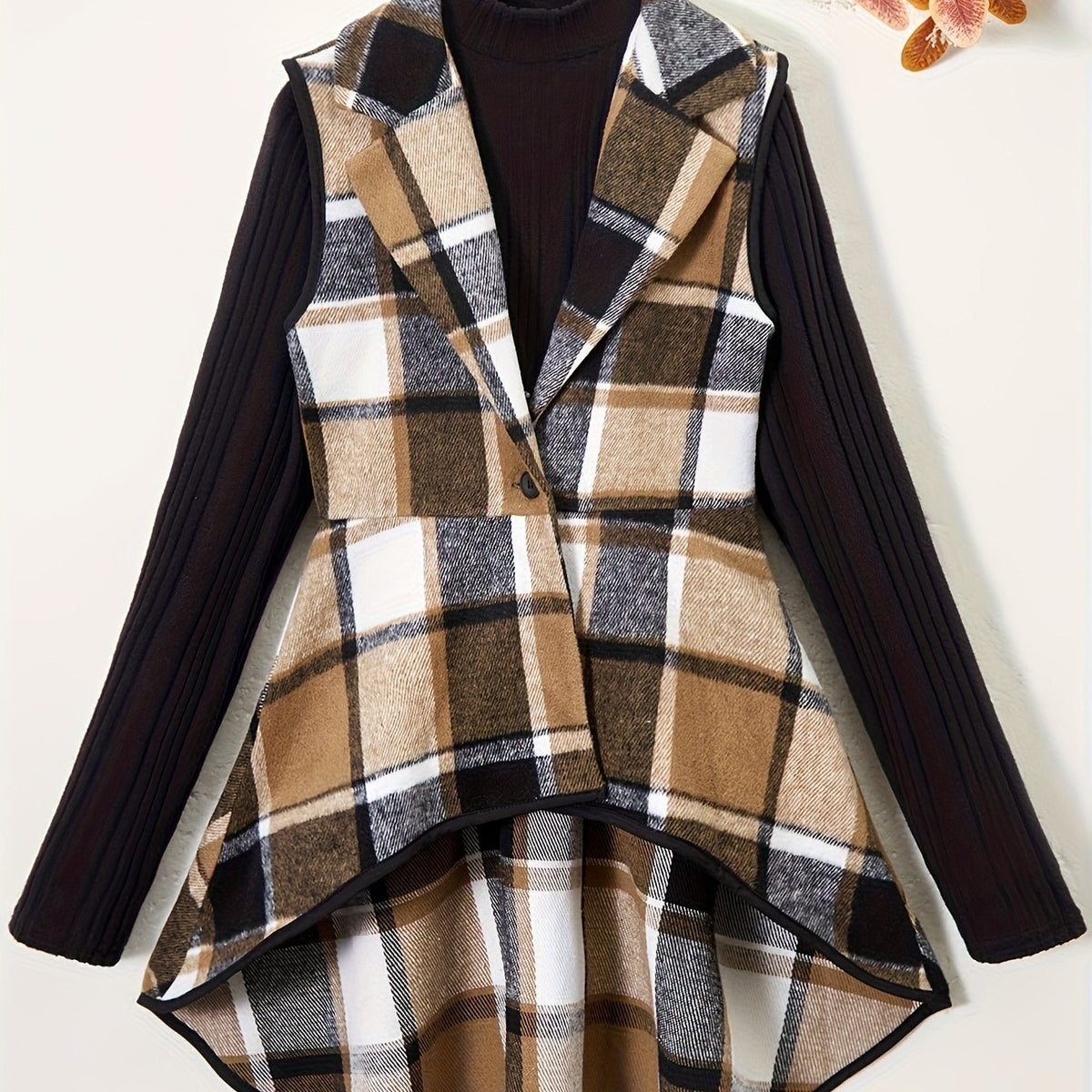 Teen Girl Tweed Vest Coat + Base Layer Shirt Casual 2pcs Set, Outerwear is a Windbreaker-Style Jacket and the Bottom Piece is an Under-Layer, Perfect for, for Teenager, Casual Attire, Winter Outfit, Tweed Jacket, Buttonup Coa