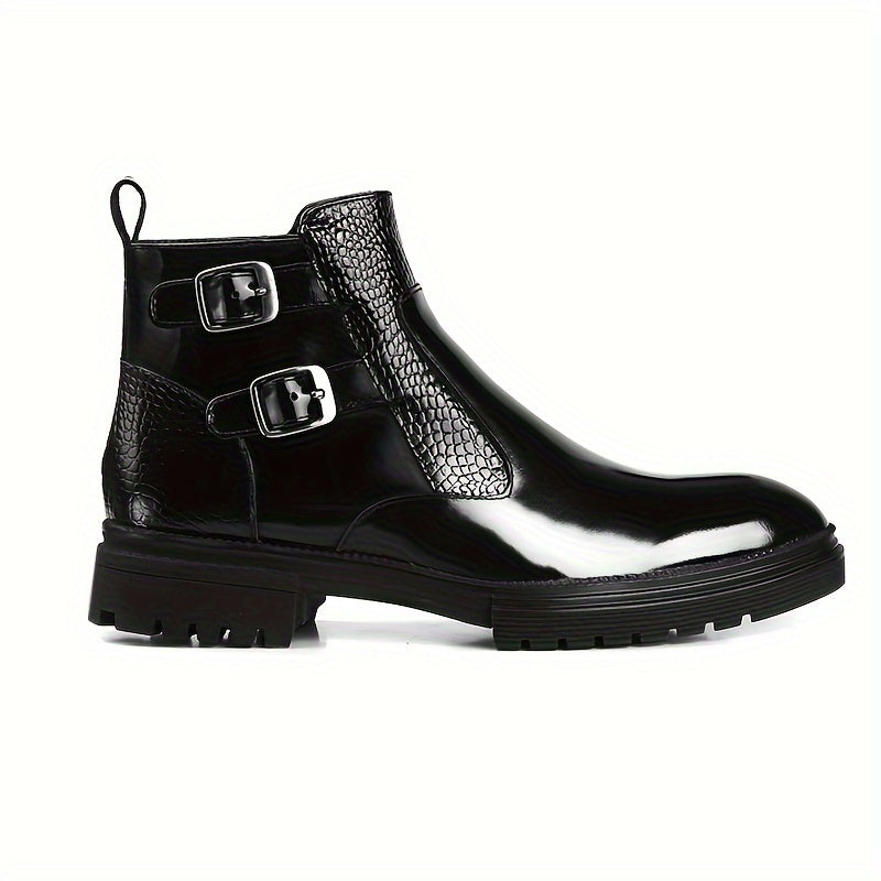 Plus Size Men'S Punk Style High Top Riding Boots With Buckle Straps, Comfy Non Slip Casual Durable Motorbike Shoes, Men'S Footwear