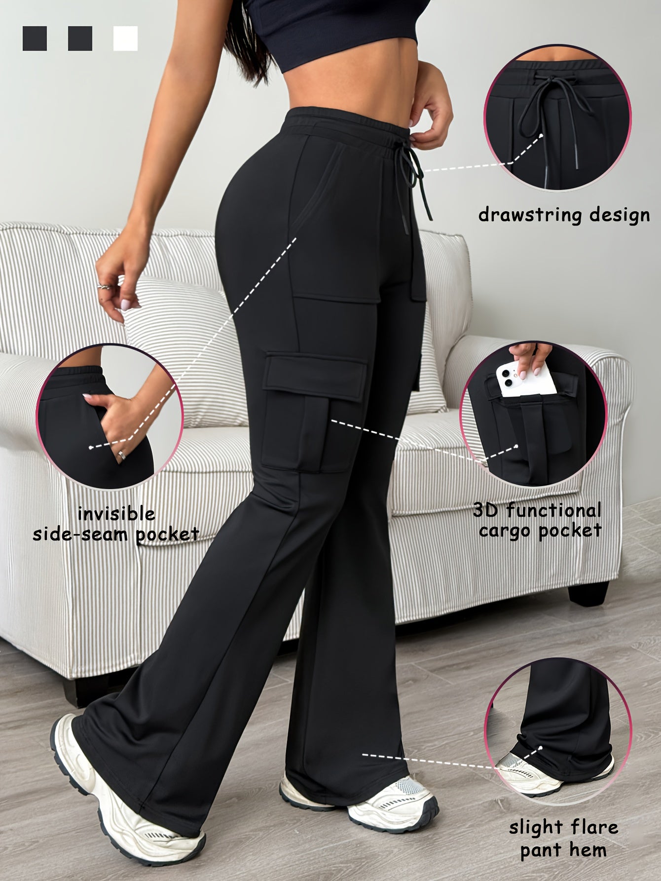 Women's Athletic Cargo Jogger Pants with Multi-Functional Cargo Pocket & Slim-Fit Ankle Design - All-Season Workout Running Gym Pants with Drawstring Waist & Lightweight Stretch Fabric (Machine Washable) for Casual Outdoor We