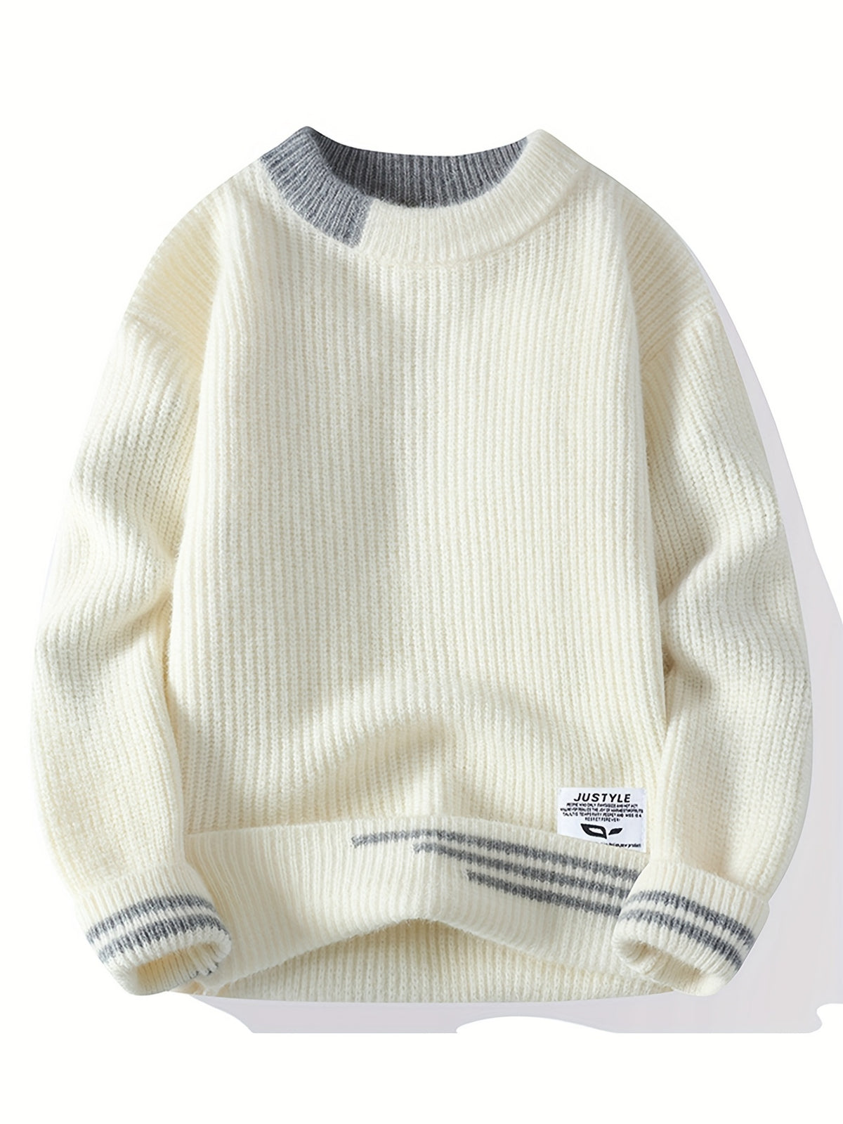 SENMEIGUO Men's Slim Fit Thermal Knit Sweater - Thick Warm Winter Sweaters Suitable for, Round Neck Long Sleeve Academic Collegiate Style Top, Winter Knitwear for Casual Outdoor Wear, Office & Social Events