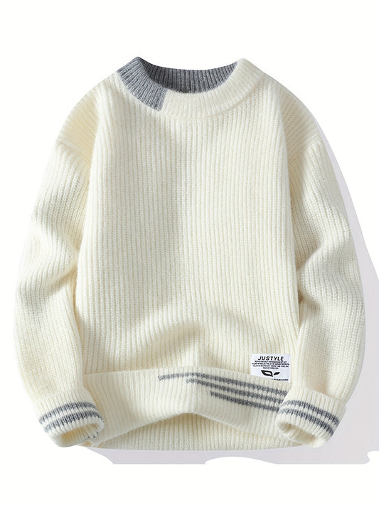SENMEIGUO Men's Slim Fit Thermal Knit Sweater - Thick Warm Winter Sweaters Suitable for, Round Neck Long Sleeve Academic Collegiate Style Top, Winter Knitwear for Casual Outdoor Wear, Office & Social Events