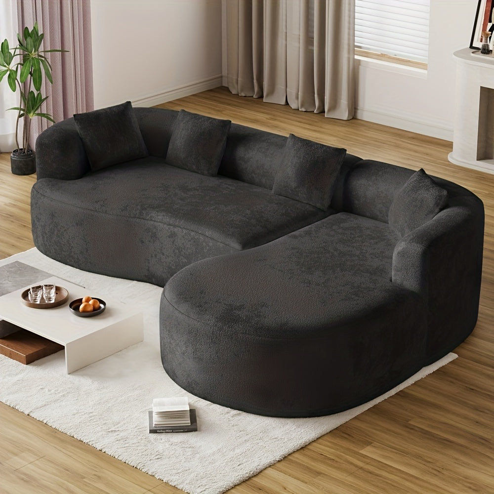 Modern 111” White L-Shaped Curved Sectional Sofa with Left Chaise, 4-Seater Luxury Chenille Couch, Extra Deep Seat & Memory Foam Cushions, No Assembly Required for Large Living Rooms - Contemporary Modern for all-White Deco