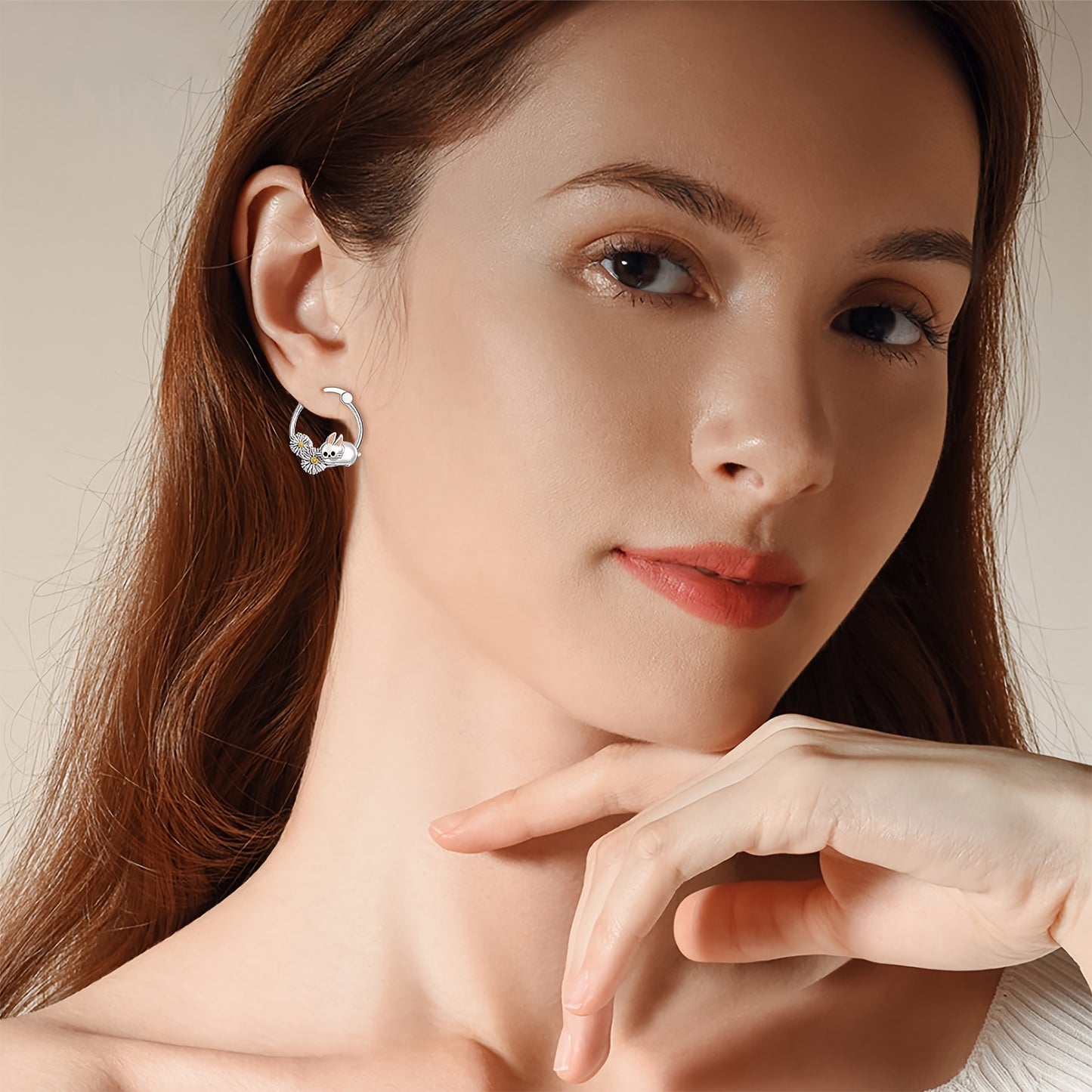 Bunny Hoop Earrings for Women S925 Sterling Silvery Rabbit Earrings with Daisy Flower Cute Animal Jewelry Gifts