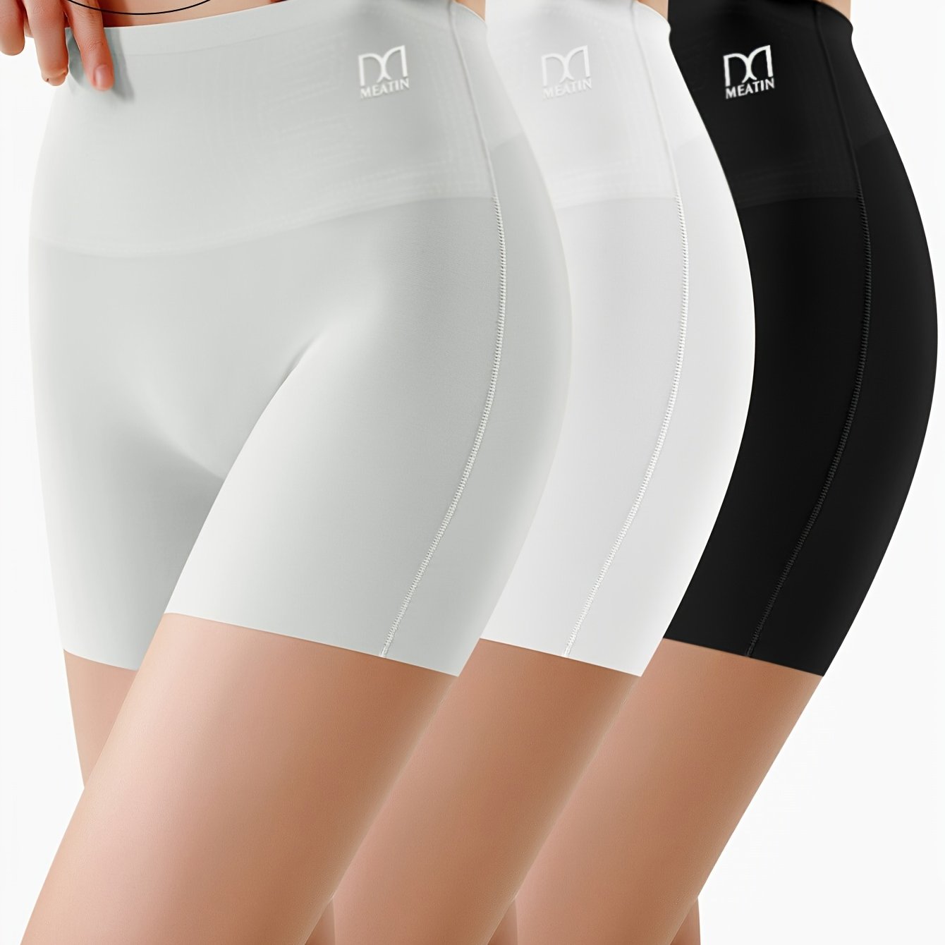3pcs Women's High-Waisted Tummy Control Underwear - 2-in-1 Butt Lifting & Belly Panties, Seamless Anti-Leak Cycling Sports Briefs (Beige/White/Black) - Breathable Gym, Workout & Everyday Shaping Shorts