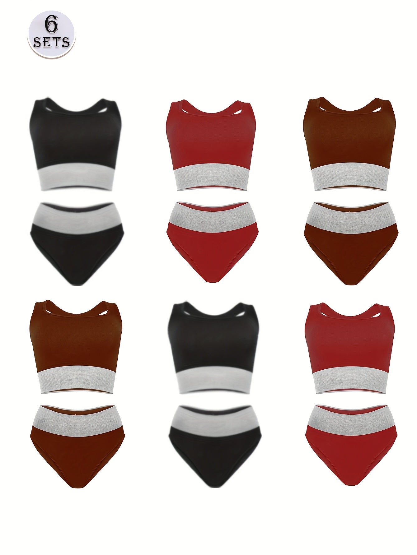 6pcs Ladies Sexy Solid Colour Comfort Bra Set, Mixed 3 Colours Fashion Clash Soft Breathable Bra Set, Wireless Push Up & Lifting Sports Bra & Low Waist Hip Wrap Panties, Suitable For Daily And Sports Wear