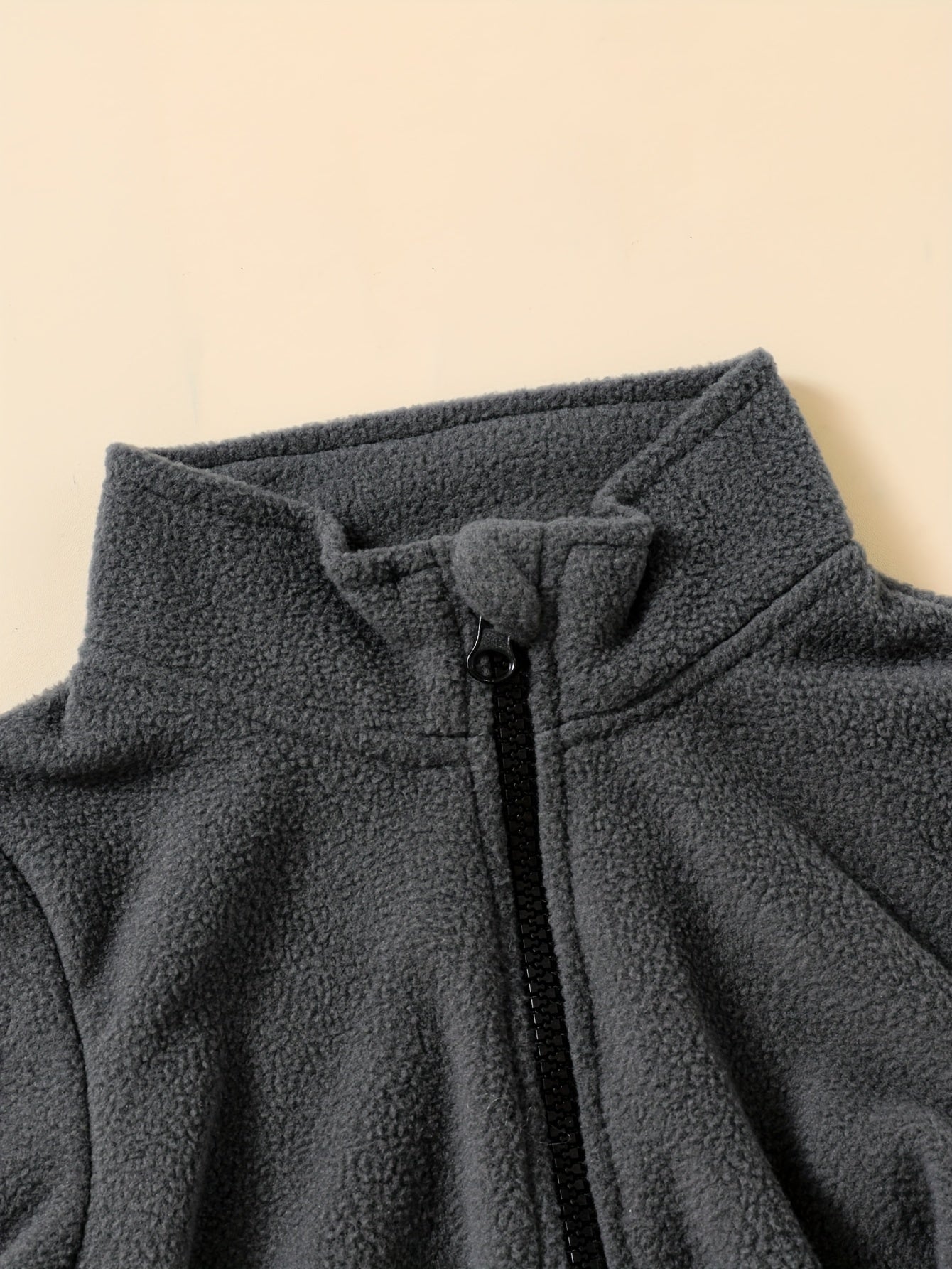 Boys' Autumn/Winter Gray Solid Color -Lined Warm Zip-Up Top & Pants Two-Piece Set, Perfect for Outdoor