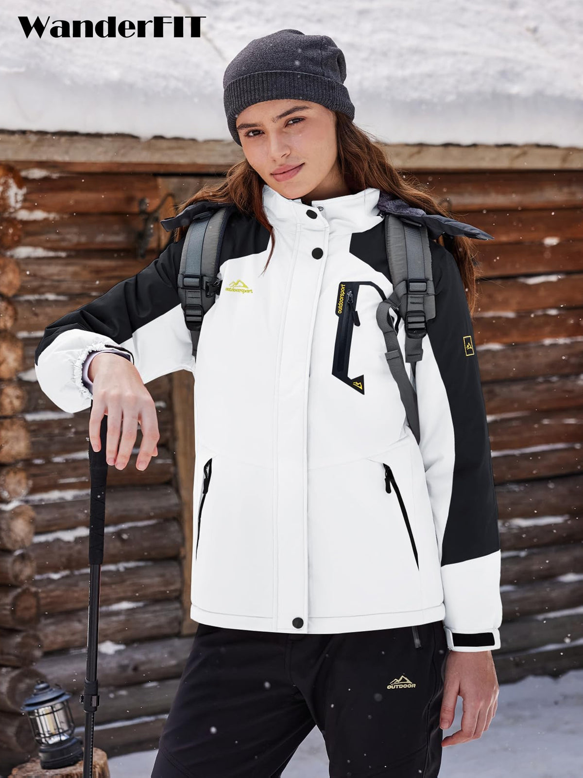 Women'S Snow Skiing Jacket Winter Thermal Warm Fleece Hiking Jacket With Detachable Hood Outdoor Snowboarding Mountaineering Winter Cycling Ice Fishing Jacket Coat
