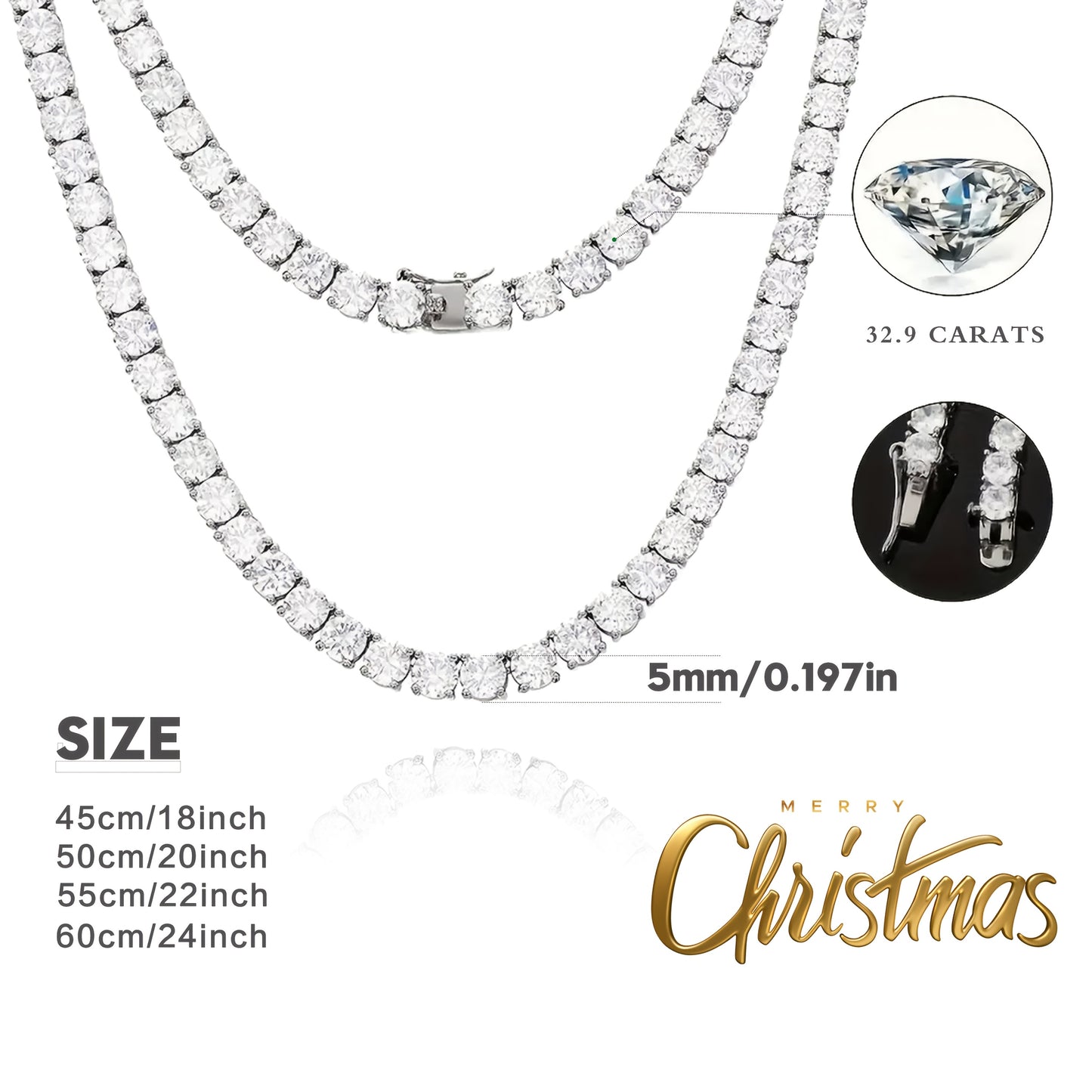 2pcs Moissanite Tennis Necklace Bracelet Set S925 Silvery with 32.9 Carats Moissanite 4 5Mm Wide, Suitable for All Occasions, Affordable And Noble Features Buy a Necklace And Get a Free Bracelet