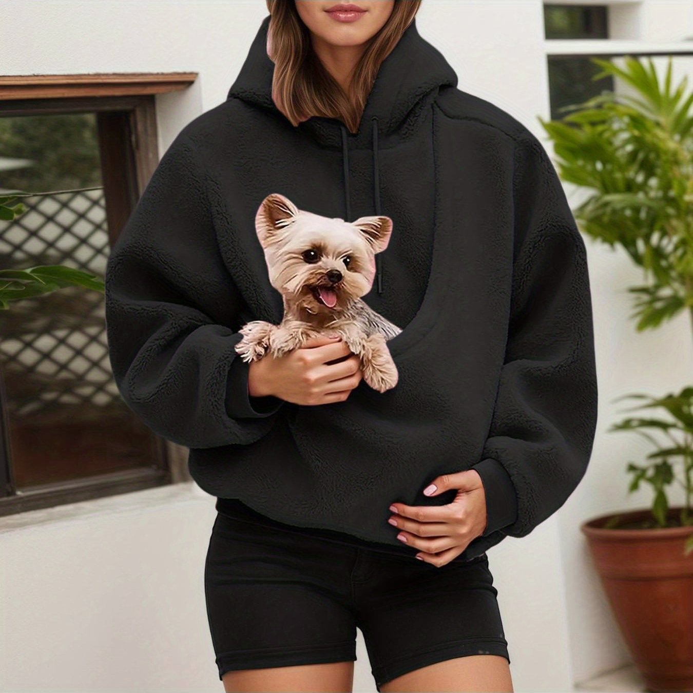 Women'S Oversized Hooded Sweatshirt with Front Pocket & Carry Pouch for Small Dogs/Cats - Cozy Fall Winter Pullover, Soft Casual Pet-Friendly Sweater, Adjustable Drawstring Hood, Spacious Pocket, Stylish Casual Attire for Dog