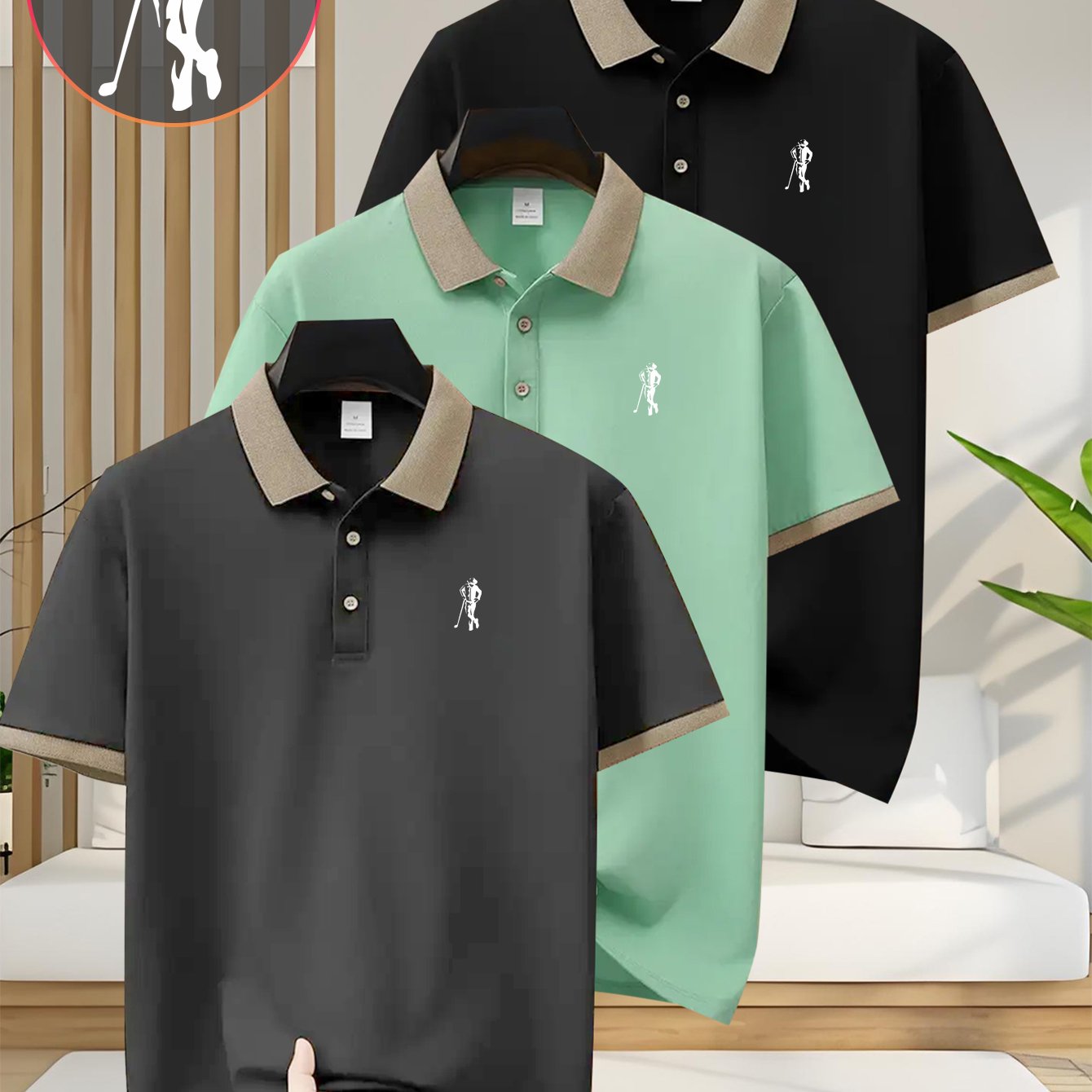 [Ideal Christmas Gift] A Trendy Three-Piece Set of Men's Polo Shirts, Perfect for Casual Wear And Golf, Featuring Print Patterns, a Collared Design, Short Sleeves, Buttoned Neck, And Breathable Fabric, Making It an Ideal Chri