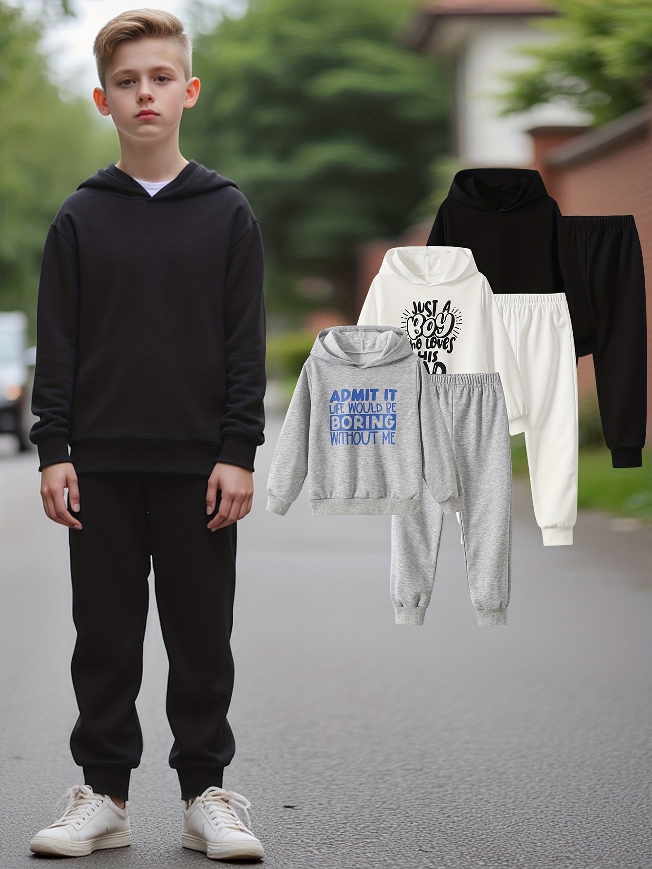 6pcs Children's Halloween  Suitable for Children Aged 3 to 15. This Set Includes A Hooded Pullover Hoodie And Pants for Boys, As Well As A Casual Long-sleeved Pullover And Pants for Boys. Perfect for Festive Occasions., Perfe