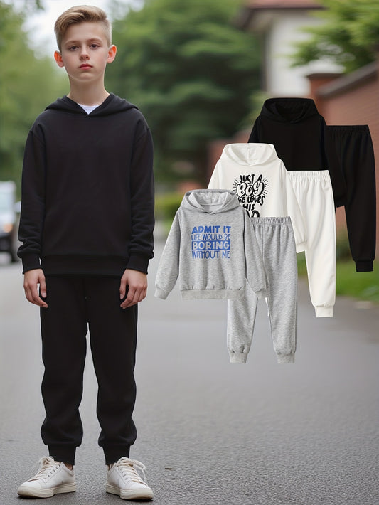 6pcs Children's Halloween  Suitable for Children Aged 3 to 15. This Set Includes A Hooded Pullover Hoodie And Pants for Boys, As Well As A Casual Long-sleeved Pullover And Pants for Boys. Perfect for Festive Occasions., Perfe